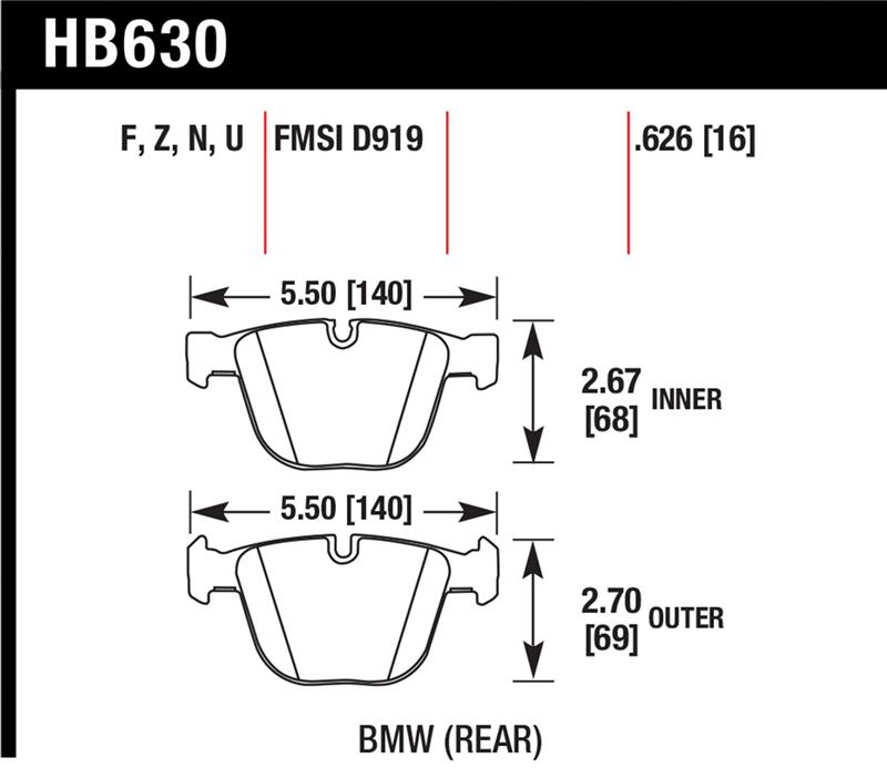 BMW 535i Brake Pads - Rear - Hawk Performance - DTC-70 Race - `04-`10